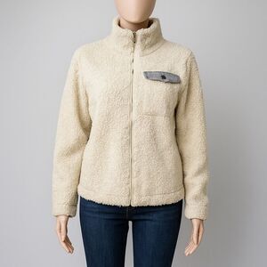 Pendleton Fuzzy Zip Women’s Sweatshirt Jacket L Beige Lined Sherpa Wool Blend